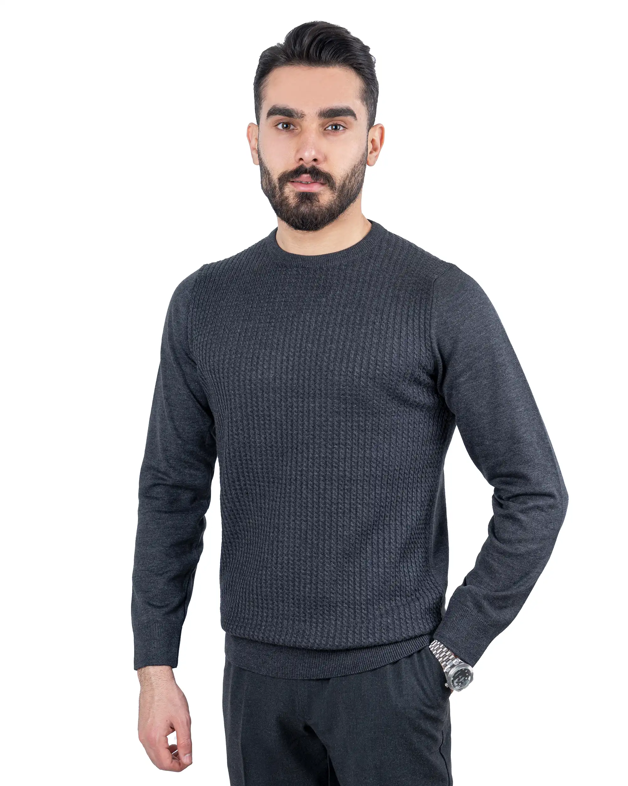 پلیور یقه گرد جلو بافت زنجیری ریز